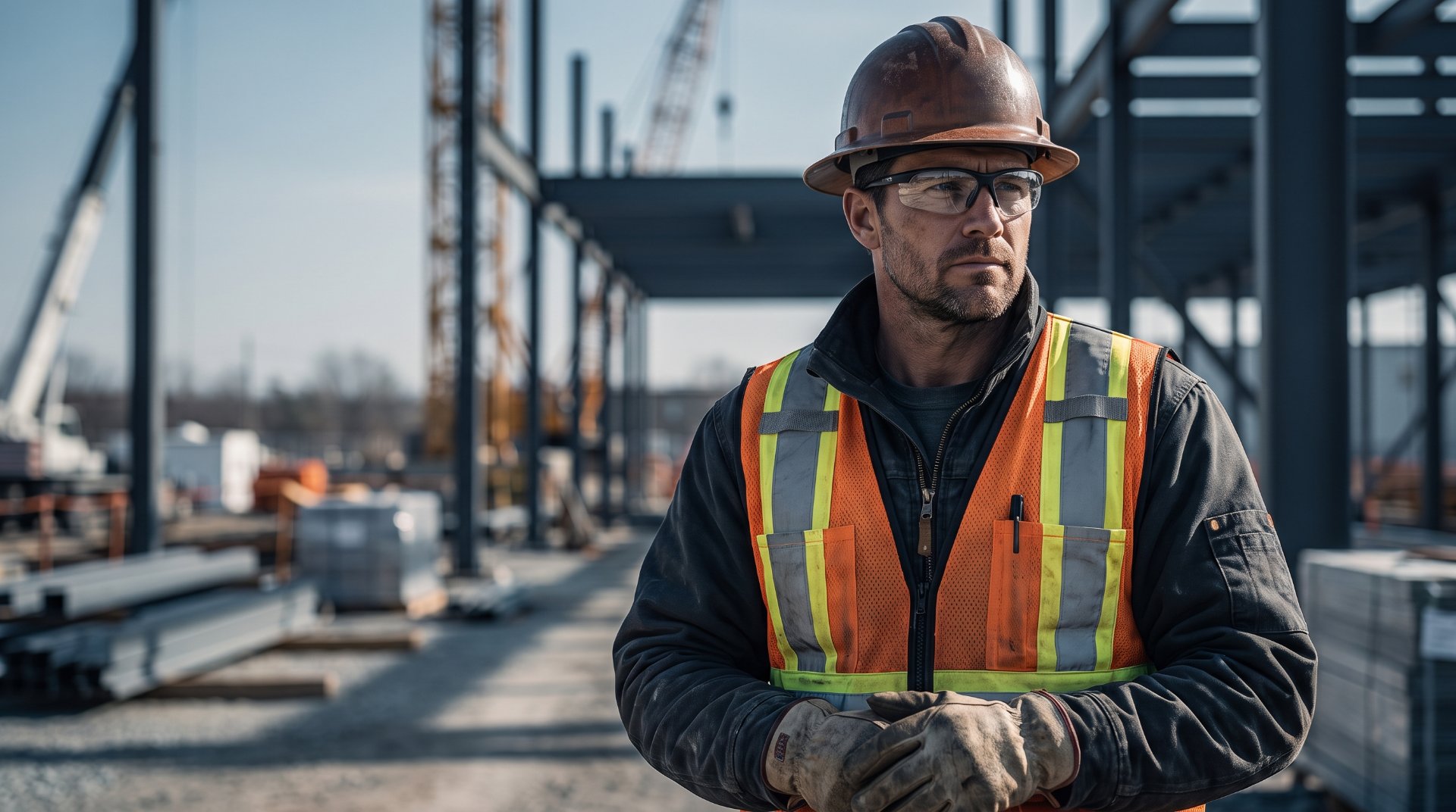 CIS construction workers wearing hard hats and safety vests on an active job site.